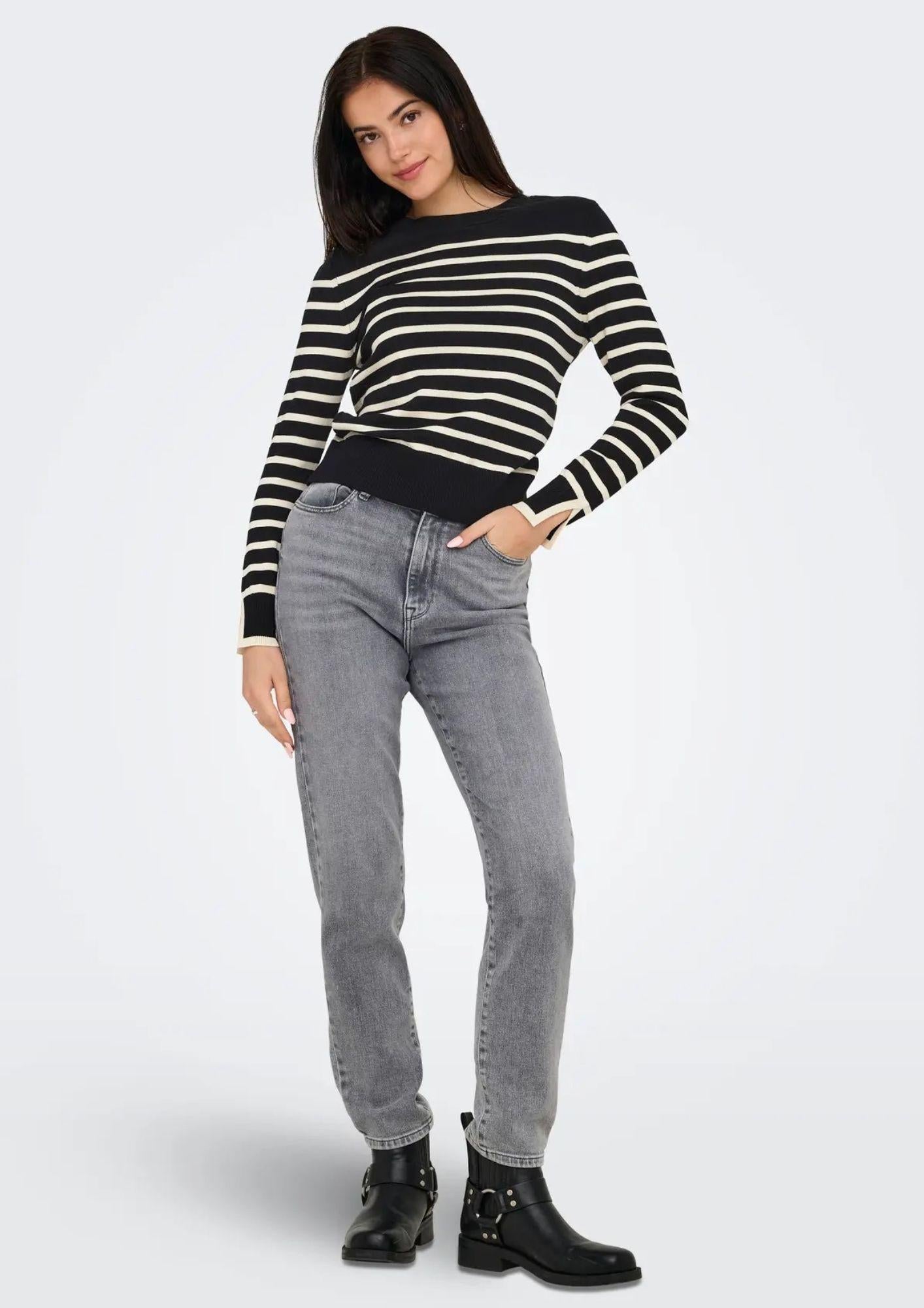 Only Onlkalana Pullover Donna Nero e Bianco