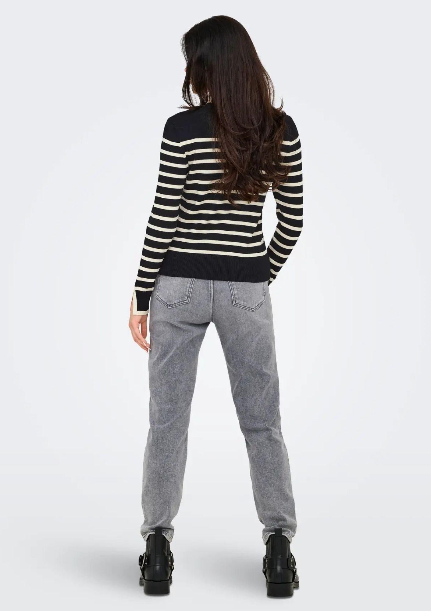 Only Onlkalana Pullover Donna Nero e Bianco