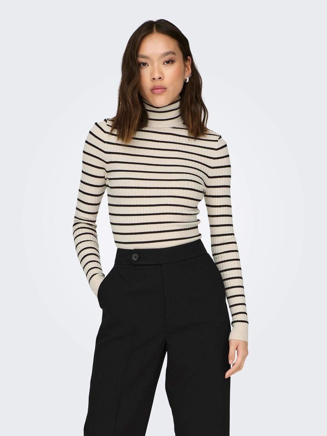 Only Pullover Donna Carol Grigio beige con fasce