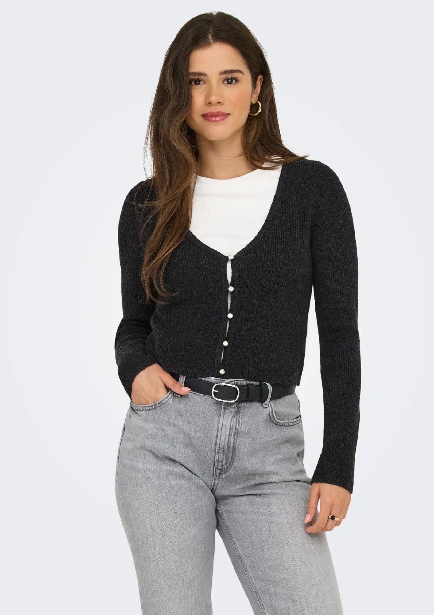 Only Cardigan In Maglia Donna Rica Grigio scuro