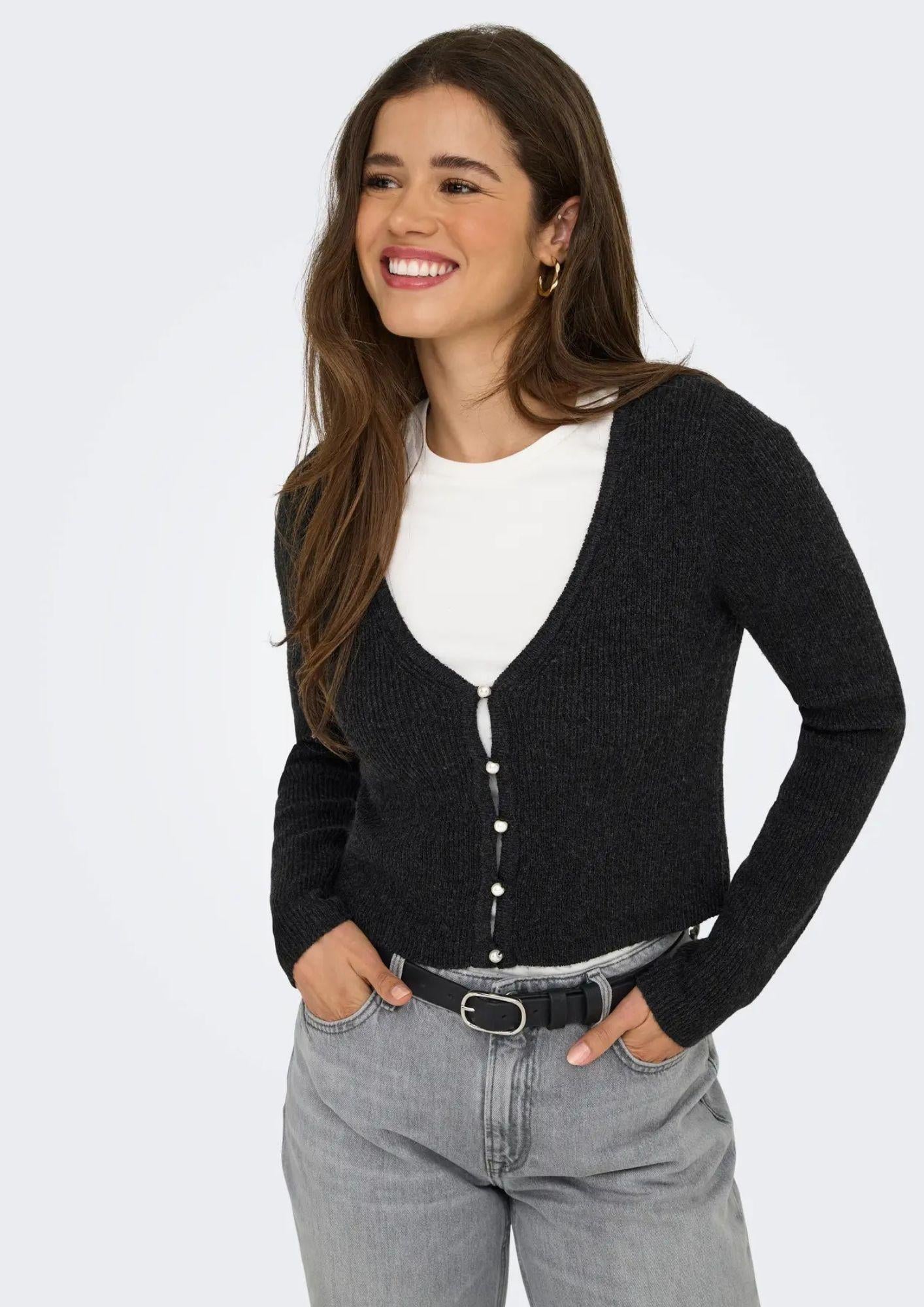 Only Cardigan In Maglia Donna Rica Grigio scuro