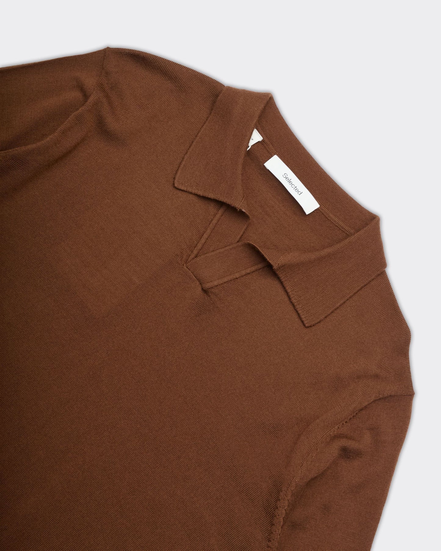 Polo Tray Knit Merino Marrone