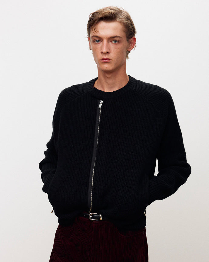 Maglione Knitted Zip-Up Merino Nero