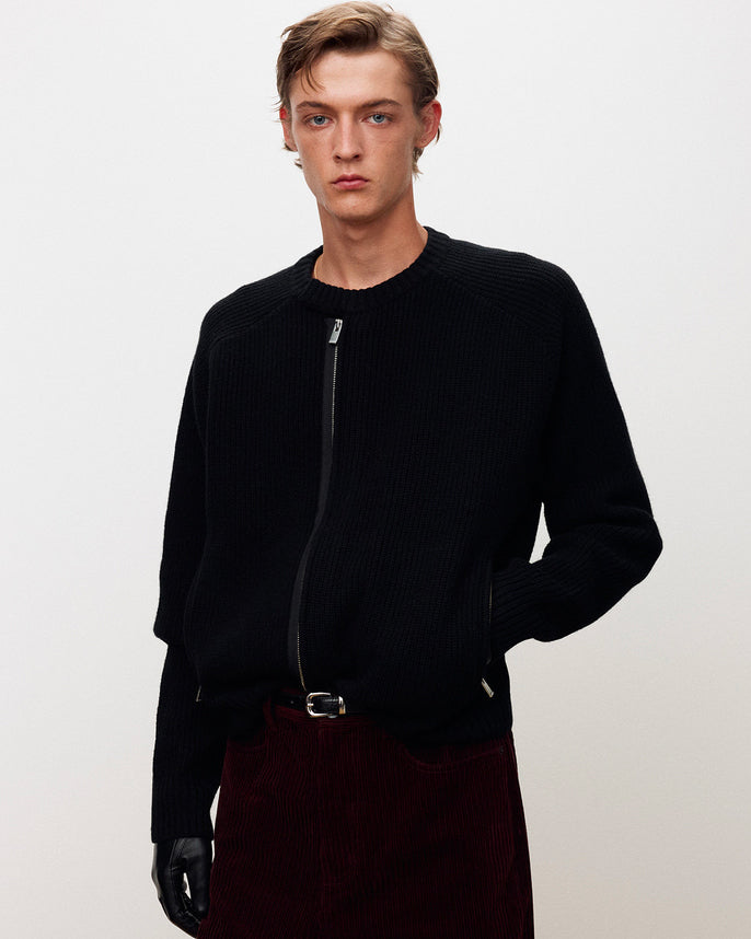 Maglione Knitted Zip-Up Merino Nero